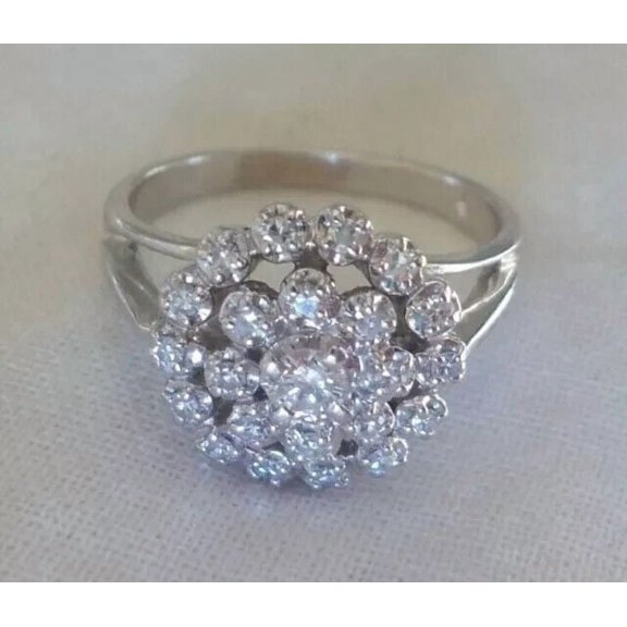 2Ct Round Cut Lab Created Diamond Flower Cluster Engagement Ring 14K White Gold Plated 925 Sterling Silver