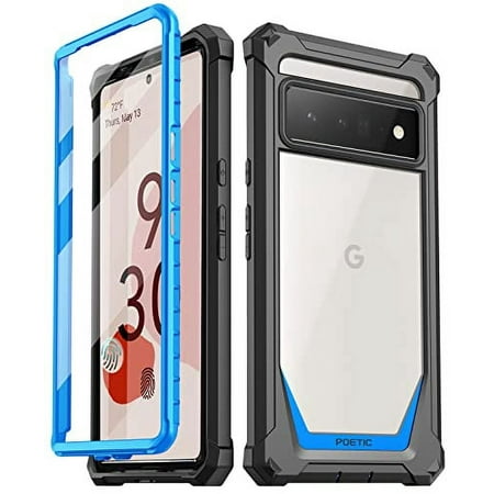 Poetic Guardian Case for Google Pixel 6 Pro 5G, Clear Case with Built-in Screen Protector, Blue/Clear