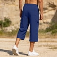 thumbnail image 5 of Oiangi Men's 3/4 Cargo Capris Elastic Waist Drawstring Hike Pants Baggy Open Bottom Summer Capri Pants with Multi-Pocket Navy XL, 5 of 9