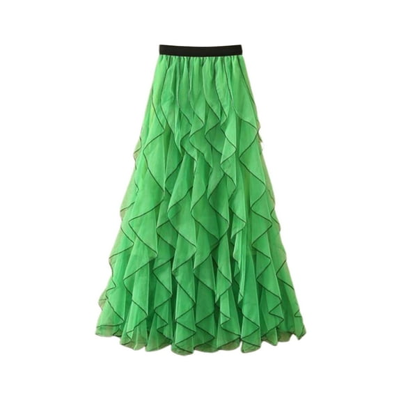 Daznico Women's Summer High-Waisted Fairy Ruffle Skirt, Mid to Long Wavy Mesh Half Skirt, Flowing and Lightweight,Size One Size