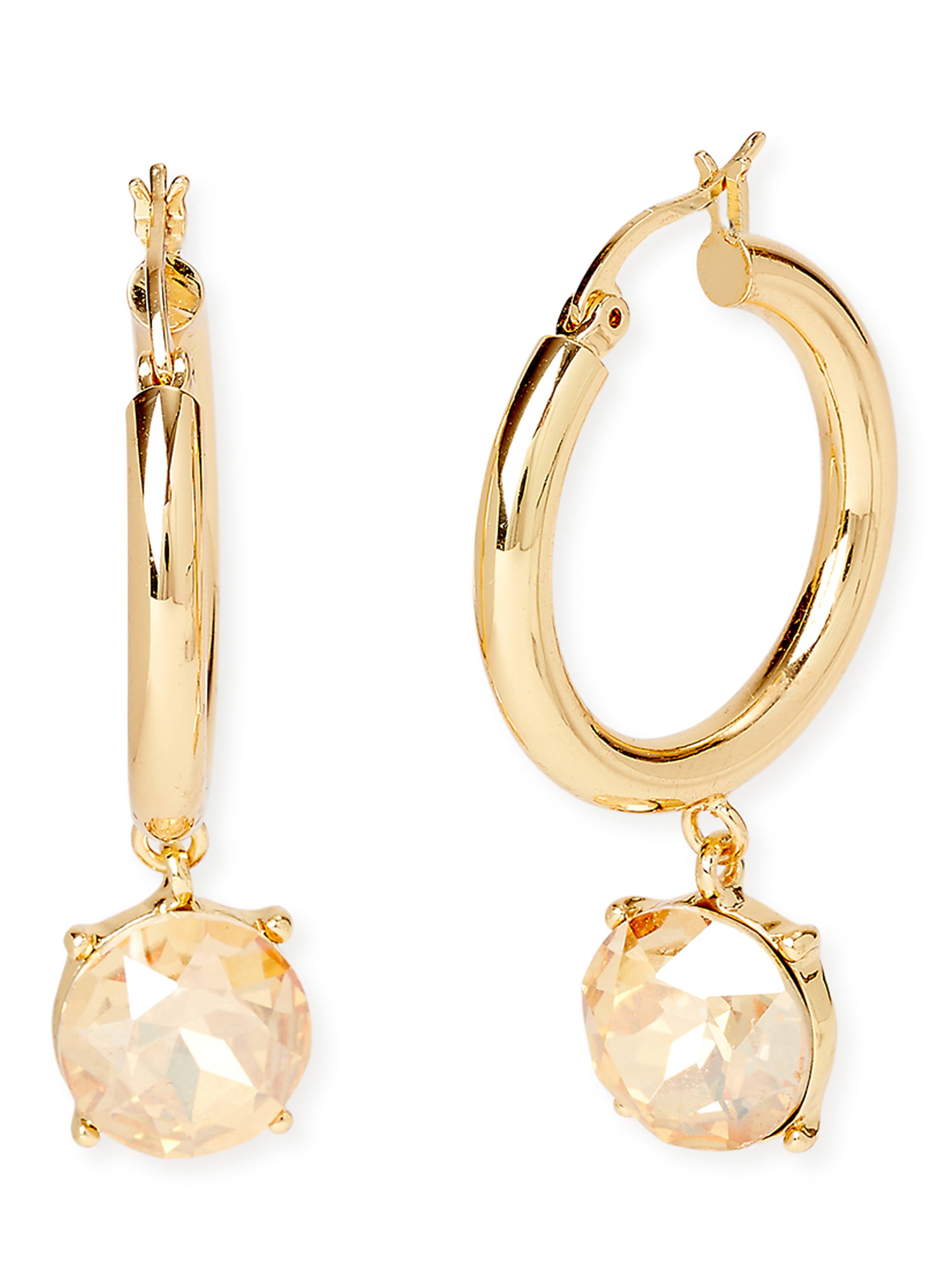 Gorgeous Oval HOOP Diamante Dangle Drop Earrings in GOLD Colour Lightweight 