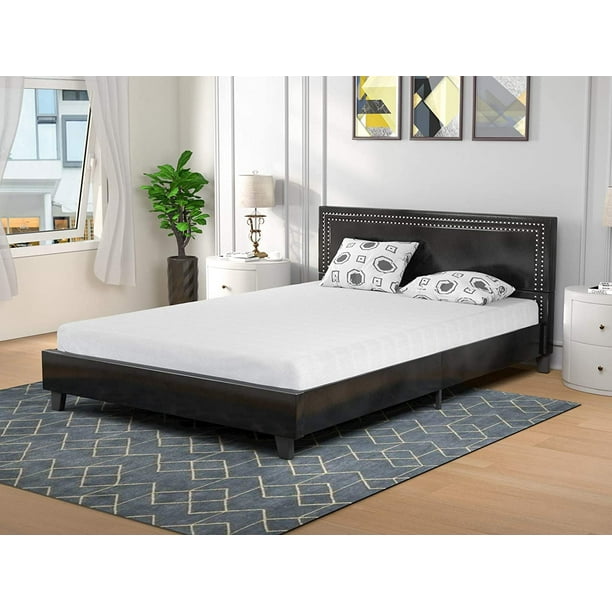 Mecor Black Queen Size Bed Frame Faux, Black Queen Bed Frame Without Headboard