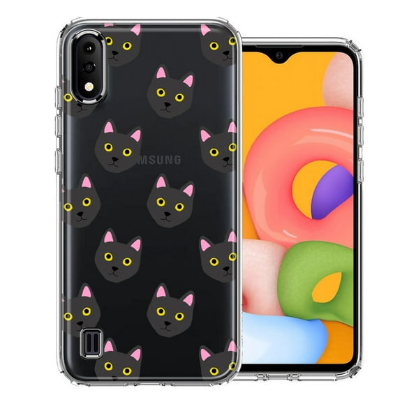 MUNDAZE For Samsung Galaxy A01 Black Cat Polkadots Design Double Layer Phone Case Cover