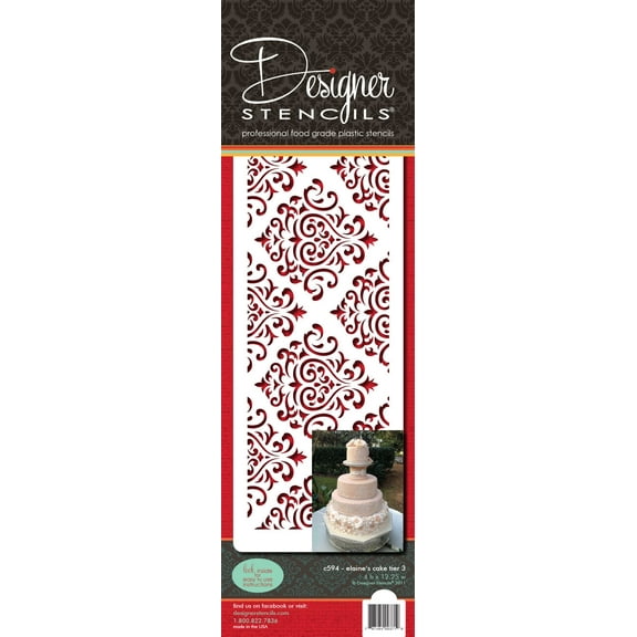 Designer Stencils C594 Elaine's Cake Stencil Set - Tier 3, Beige/semi-transparent