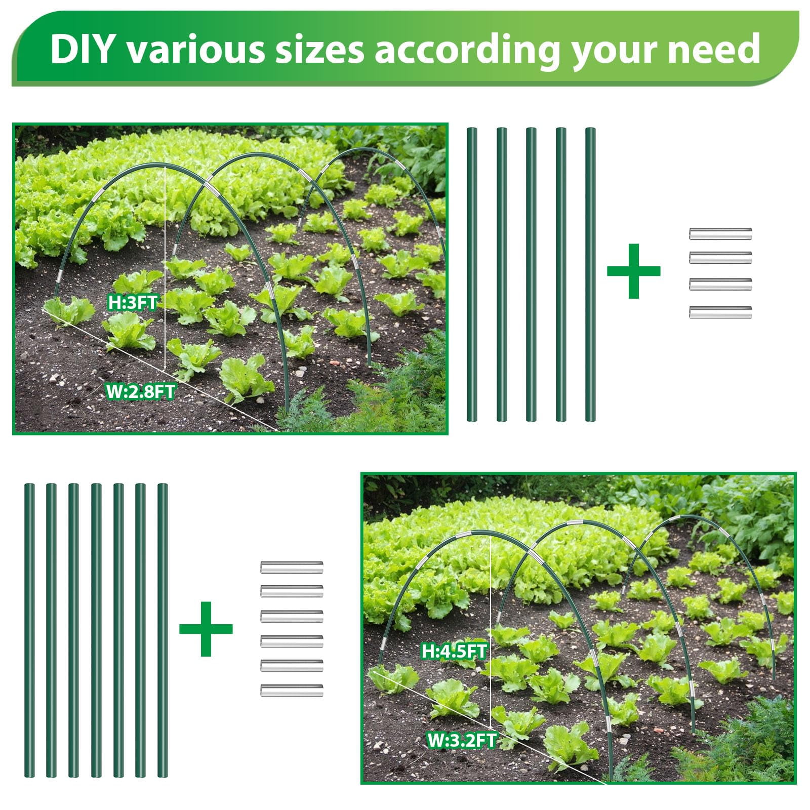 60Pcs Garden Hoops for Raised Beds,12 Sets of 7FT Greenhouse Hoops Grow Tunnel, Rust-Free Fiberglass Support Hoops Frame for Netting Shade Cloth Cover, DIY Plant Support Garden Stakes