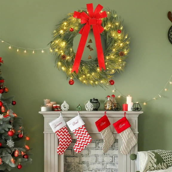 Demi Bonn 36" Christmas Wreath for Front Door with LED Lights, Prelit Christmas Wreath with 8 Modes and Ornaments, Green