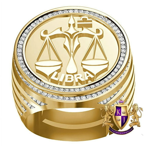 Real Genuine Diamond 1.00 Cwt. Zodiac Sign Libra Scales Band 10k Gold On Men's 24mm Ring