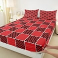 thumbnail image 3 of jejeloiu Geometric Classic Plaid Queen Sheet Sets,Black Geometric Checkerboard Flat Sheet,Red Geometrical Grid Queen Fitted Sheet For Children,Breathable Home Decor,4 Pieces, 3 of 7