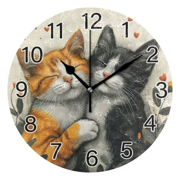 Ryvnso Cats with Heart Wall Clock Non Ticking Silent Kitchen Clock Battery Operated Clocks 10 inch