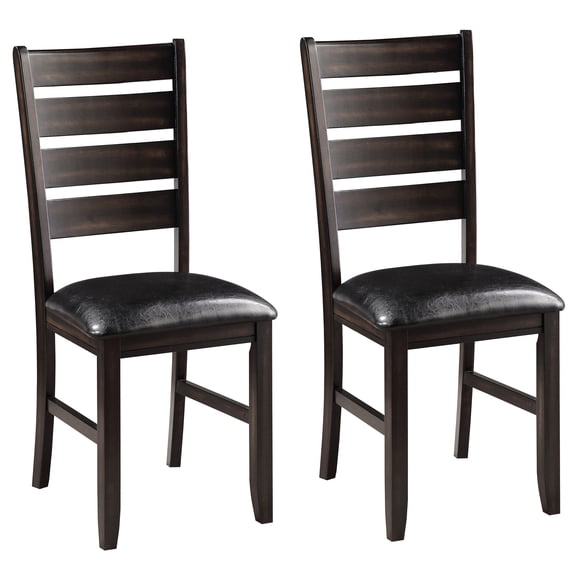 JERFIT Modern Faux Leather Dining Chairs Set of 2, Ladder Back Side Chairs with Wood Legs for Kitchen, Dining Room, Black and Espresso
