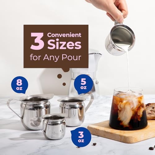 Fit Meal Prep [12 Pack] 3 oz Creamer Pitcher - Stainless Steel Bell Creamers, Mini Cup Container for Serving Milk, Coffee Cream, Salad Dressing, Maple Syrup, Espresso Machine for Restaurant, Cafes
