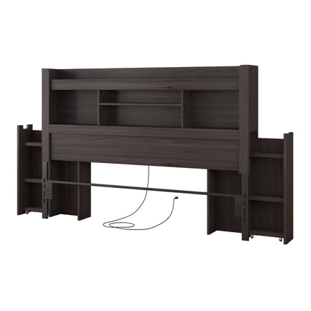 Papajet Queen/Full Farmhouse Bookcase Headboard Only with Storage & Charging,49.6", Black Oak
