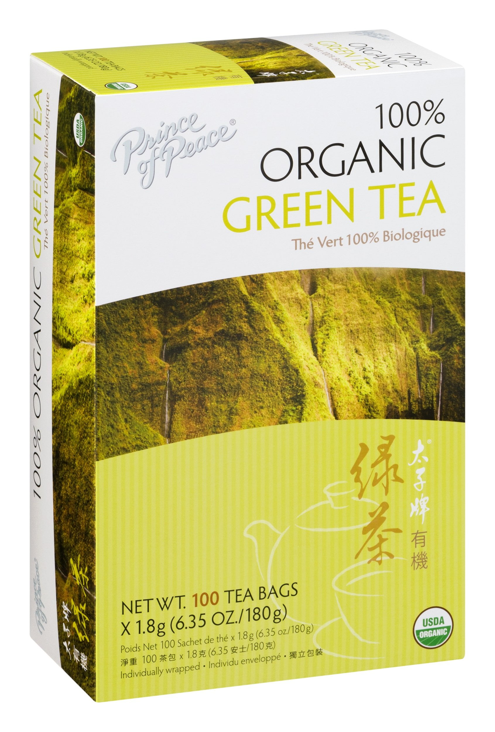 Prince Of Peace Organic Green Tea - 100 bags per pack -- 6 packs per case.