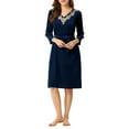 thumbnail image 1 of INSPIRE CHIC Pyjama Femme Col en V avec Ceinture Nouée Manches Longues Chemise de Nuit Douce Robe de Détente Midi L Bleu Foncé, 1 of 6