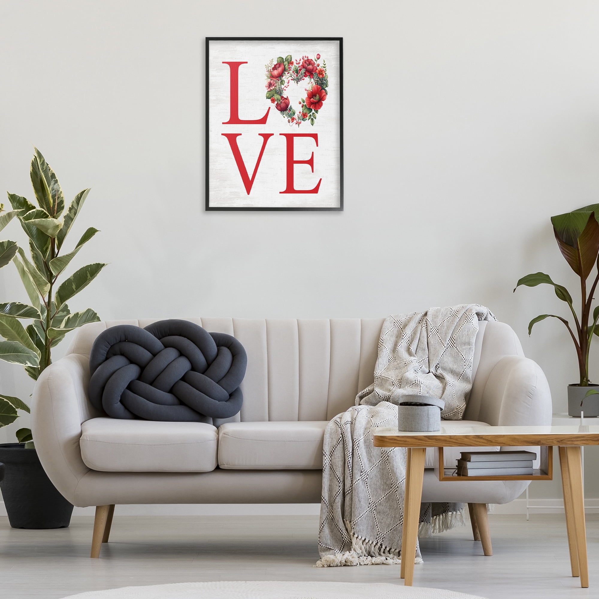 Stupell Industries Love with Heart Wreath Botanical & Floral Painting Black Framed Art Print Wall Art, 24 x 30
