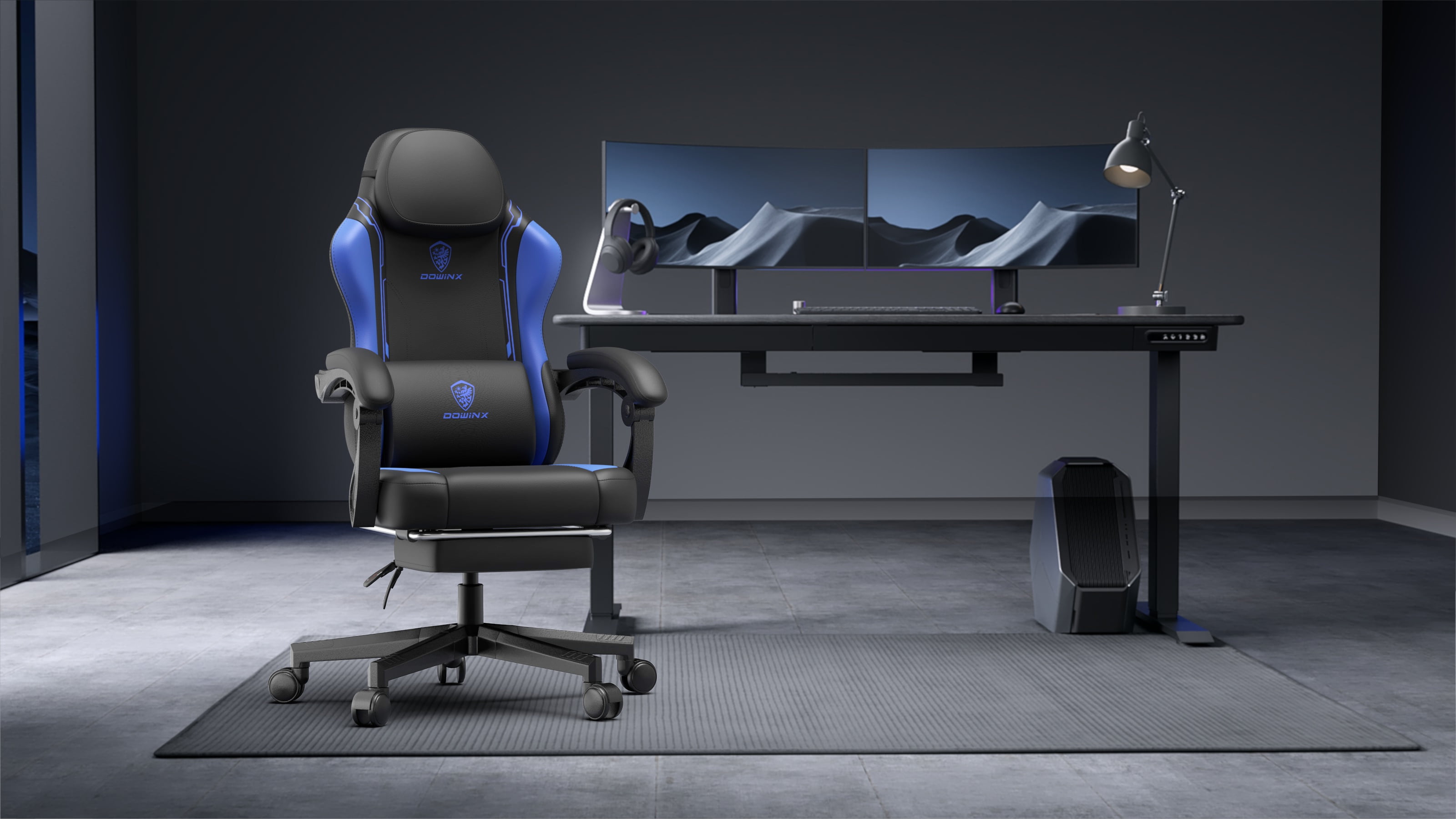 Dowinx Gaming Chair with Pocket Spring Cushion for Adults, Ergonomic Computer Chair with Footrest and Massage Lumbar Support for Office, Gaming, 300LBS, Blue