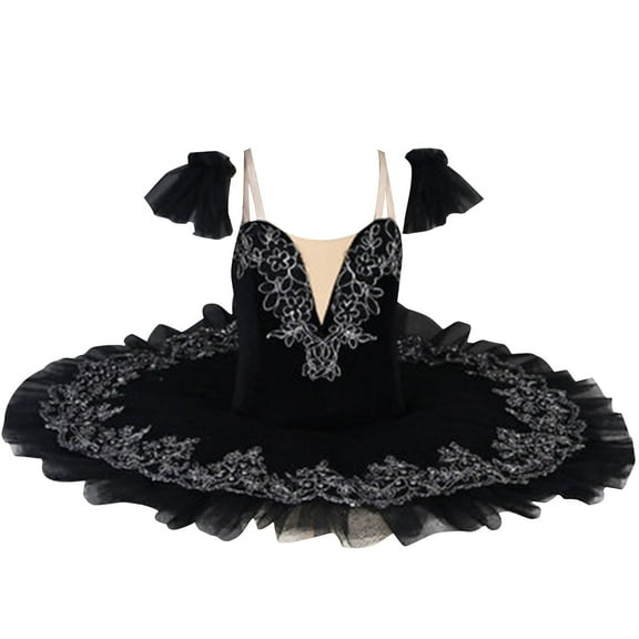 Zwiiyzr 2025 1-14 Years Girls Ballerina Clothes Dance Ruffle Sleeve Gymnastics Leotard Ballet Tutu Black