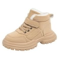 thumbnail image 5 of Girls Snow Boots Thicken Warm Furry Lined Cold Weather Platform Sneakers Waterproof Leather Casual Hook and Loop Hiking Athletic Shoes Khaki 3 Big Kid, 5 of 5