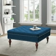 thumbnail image 3 of Abble 34in Square Navy Blue Tufted Upholstered Indoor Cocktail Ottoman Living Room Coffee Table with Wheels, 3 of 6