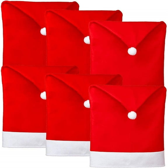 6 PCS Christmas Chair Covers Red Santa Claus Hat Slipcover Xmas Chair Back Covers for Christmas Decorations Christmas Back Covers Dinning Room Restaurant Holiday Festival Party Decorations
