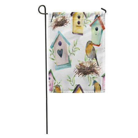 - KDAGR Watercolor Pattern Bird Birdhouse Nest Eggs and Greenery Hand Spring Nesting Box Herb Branch Garden Flag Decorative Flag House Banner 28x40 inch