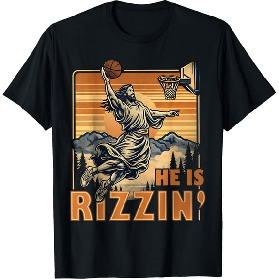Retro He is Rizzin Funny Jesus Has Rizzen Easter Christian T-Shirt