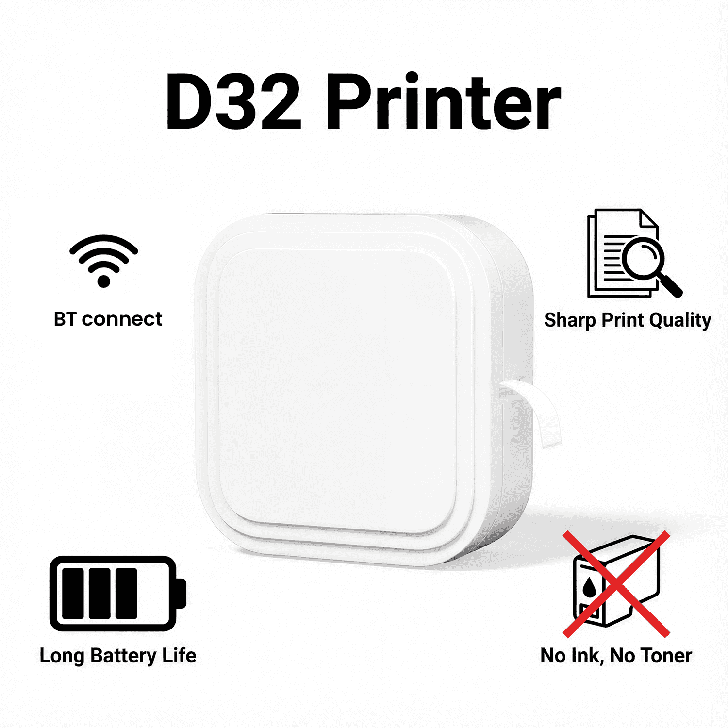 D32 Label Maker，Thermal Label Printer, Bluetooth Wireless Mini Pocket Smartphone Label Maker Machine with Tape, Compatible with iOS/Android, for Home, Office, and Supermarket (White)