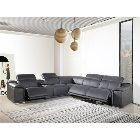 Dark Gray Power Reclining Sectional with 1-Console, 6 Piece - 212 x 240 x 191.2 in.
