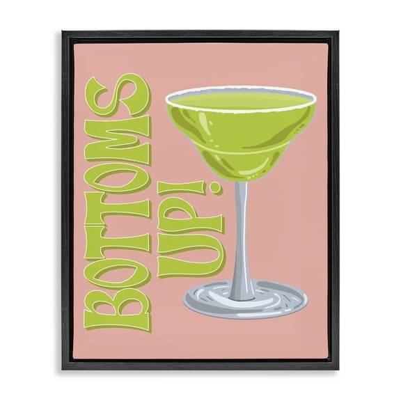 Stupell Industries Bottoms Up Cocktail Food & Beverage Painting Black Floater Framed Canvas Art Print Wall Art, 17 x 21