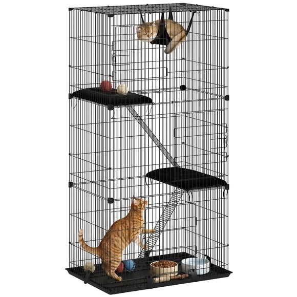 PawHut 3-Tier 67 Inch Cat Cage Indoor with Hammock Cushions for 1-2 Kittens