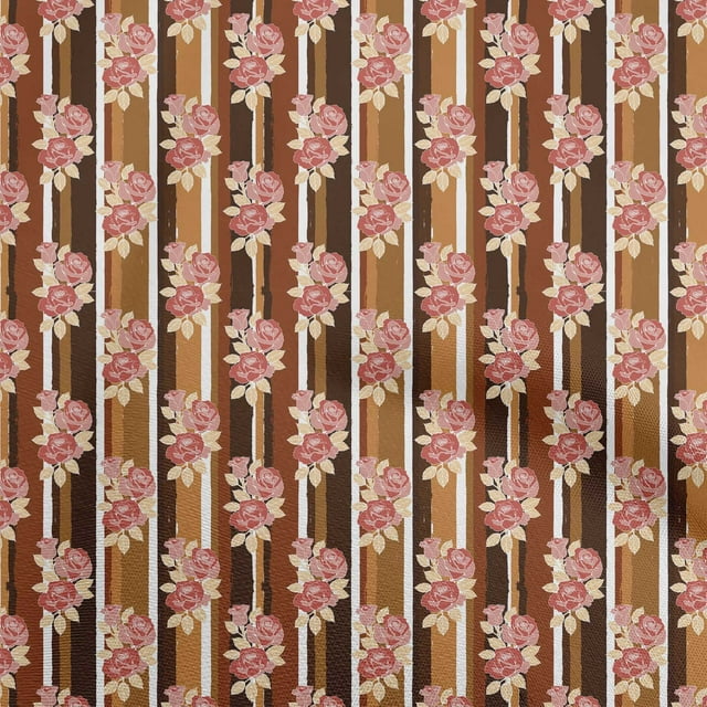 oneOone Cotton Poplin Brown Fabric Asian Floral Sewing Craft Projects Fabric Prints By Yard 56 Inch Wide