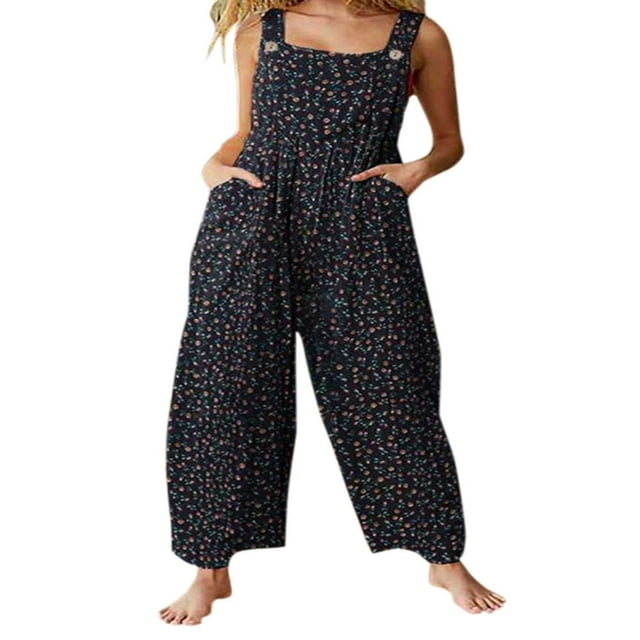 EIGTHTAIL Salopette Ample Décontractée pour Femmes Grande Taille en Coton et Lin, Combinaison Ample à Bavette