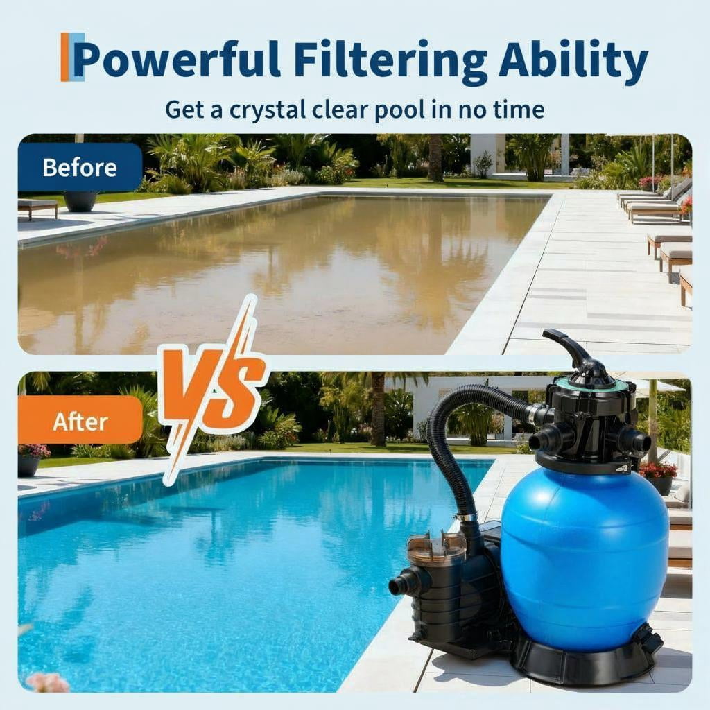 Babevy 13" Sand Filter Pump, 2642 GPH Xtreme Power Pool Pump for Above Ground Pools, 1/2HP