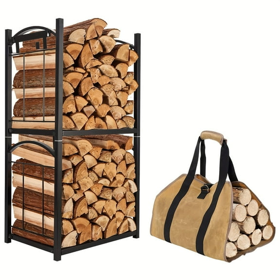Heavy Duty Iron Firewood Log Rack-Indoor/ Outdoor Fireplace Wood Storage Holder, Multi-Tiered Metal Organizer