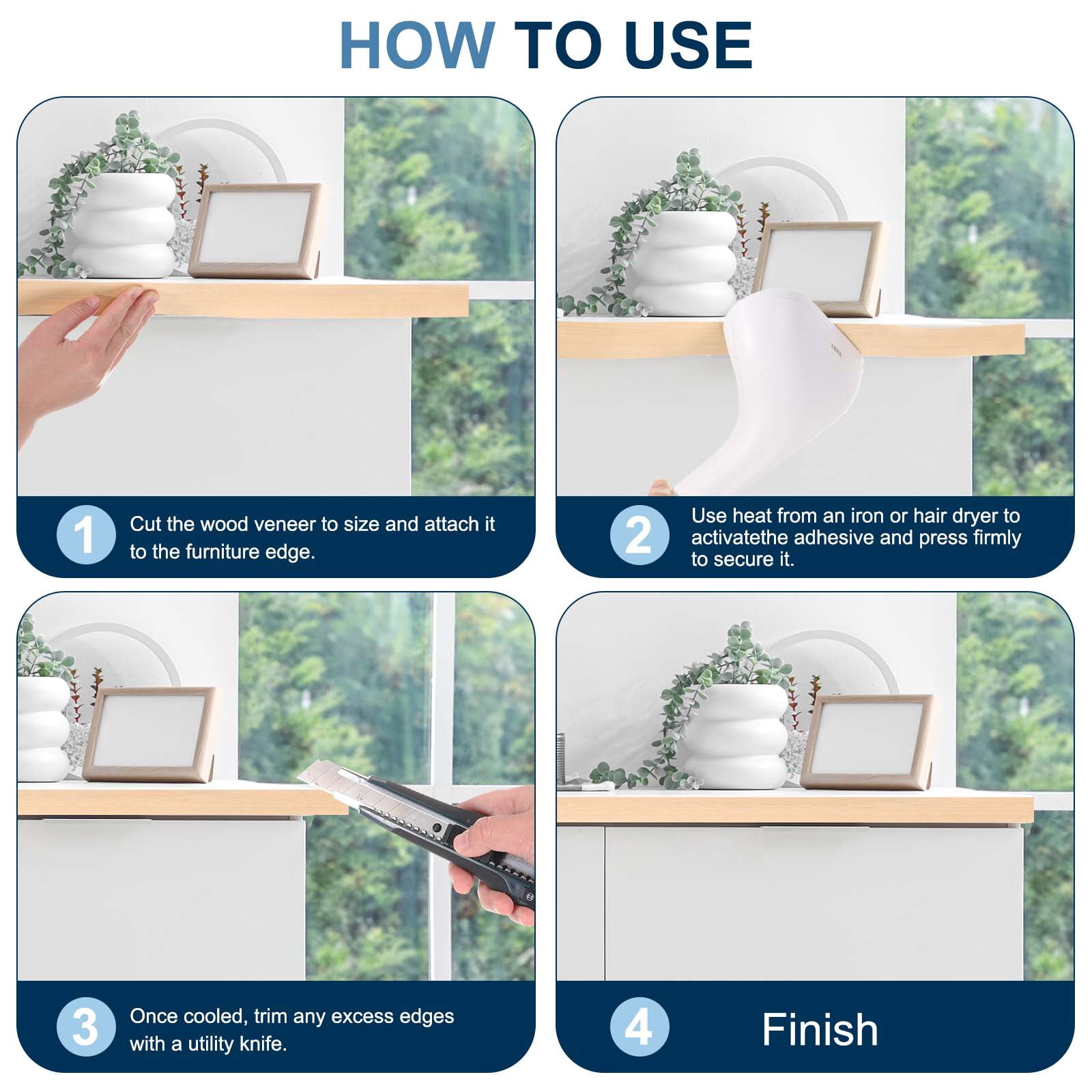 Uxcell Edge Banding, Wood Veneer Tape Pre-glued Flexible Plywood Edge Banding with Hot Melt Adhesive for Furniture White Oak 9/16" x 100 ft