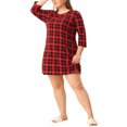 thumbnail image 4 of Pijamas de talla grande para mujer Agnes Orinda con manga 3/4, de cuadros, camisa de dormir midi 3X roja, 4 of 6