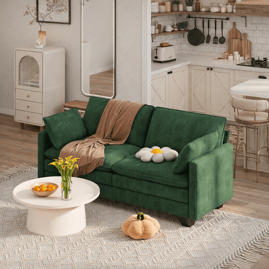 Aiho 75" L Loveseat Sofa, Comfy Corduroy Fluffy Couch with Deep Seat with Double Layer Cushions for Living Room, Apartment, Bedroom, Bedroom - Green
