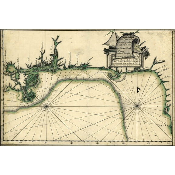 24"x36" Gallery Poster, map Gulf Coast Mississippi River to Florida 1784