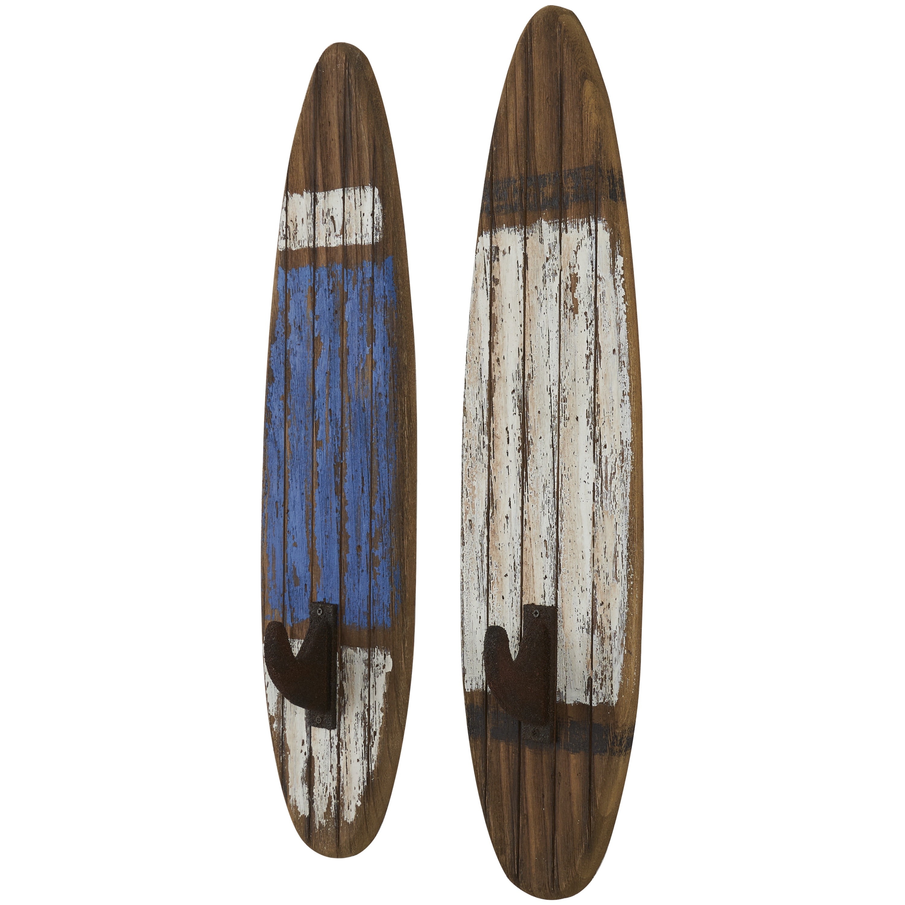 DecMode 6"W, 27"H White Wood Surfboard Wall Hook, 2-Pieces