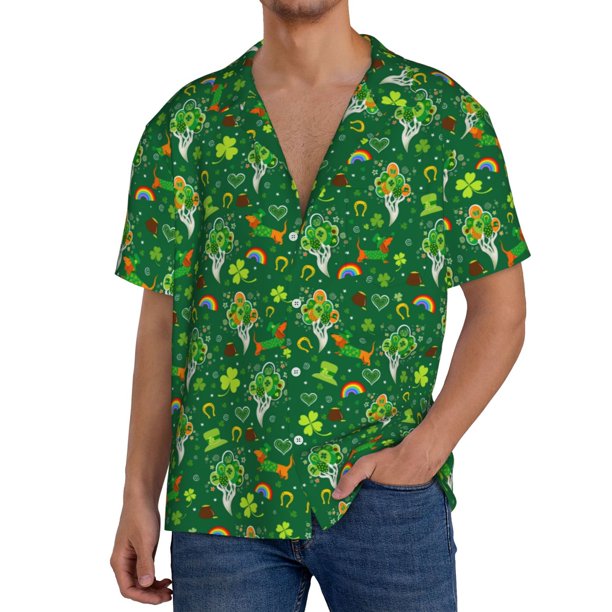 Fotbe St. Patrick's day Camisa Estampada de Manga Corta para Hombre, Casual de Verano, Estilo Playero, Sin Arrugas-Large