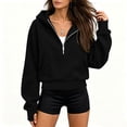 thumbnail image 5 of Edvintorg Cropped Hoodie Women Long Sleeve Loose Quarter Zip Hooded Sweatshirt with Pocket Womans Clothes Black L, 5 of 9