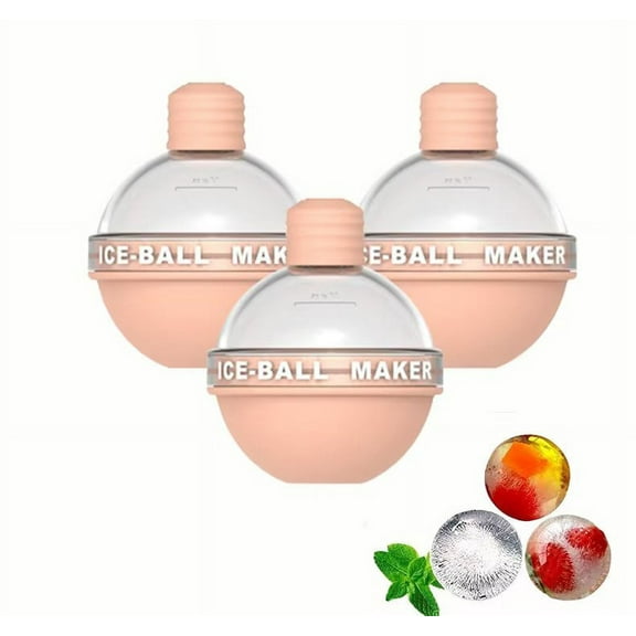 3 Pack Ice Ball Maker Mold, Silicone Round Sphere Ice Molds, Whiskey Ice Mold, 2.5 Inch Ice Balls for Whiskey Cocktails - Easy Release(Pink)