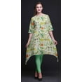 thumbnail image 4 of Bimba Green Leaf Floral Printed Asymmetrical Kurti Tops For Women Indian Summer Dress Tunic Large, 4 of 6