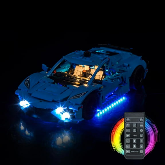 Upgraded Led Light Kit Compatible with Lego Chevrolet Corvette Stingray Blue Building Set, RC Version Compatible with Lego 42217 (Model Not Included)