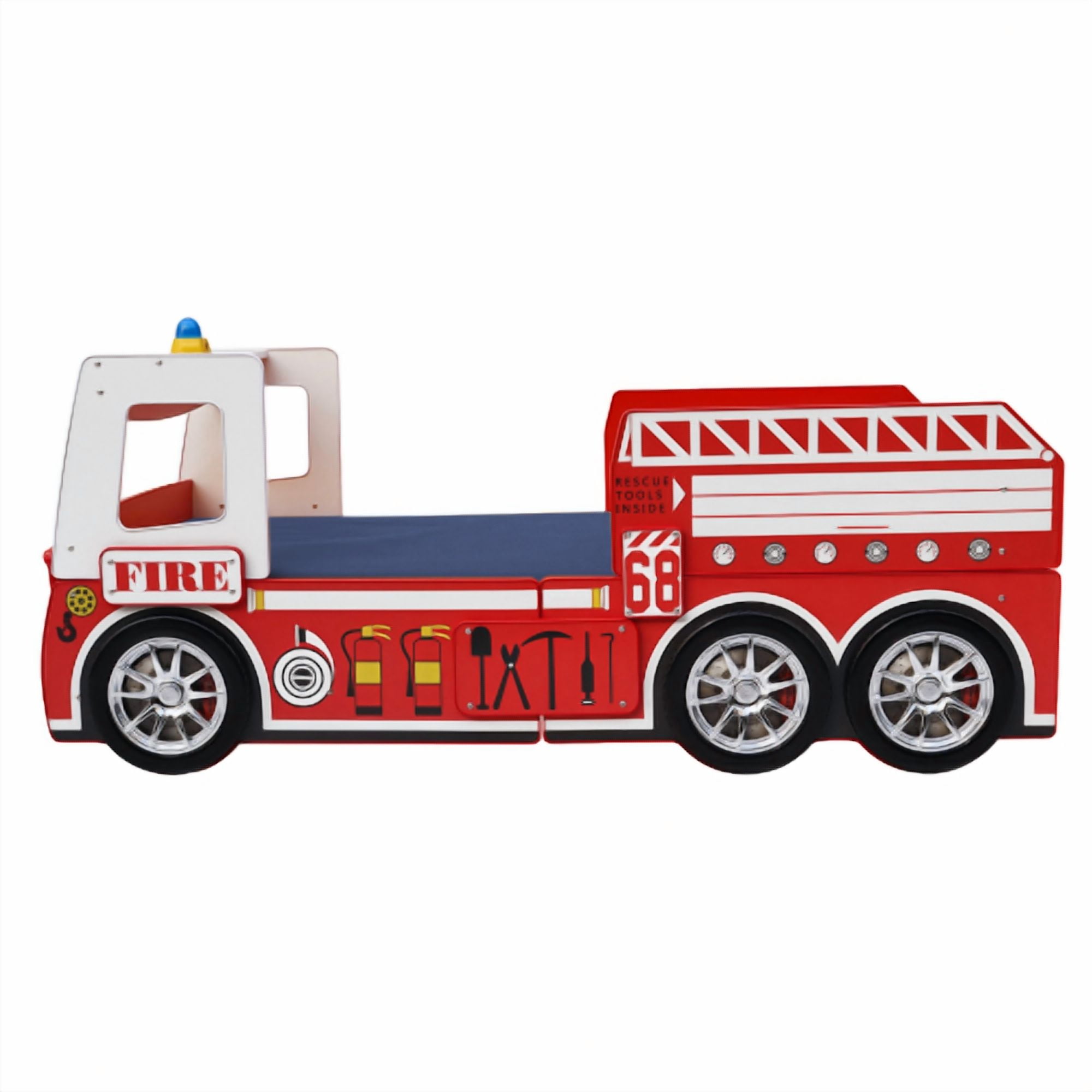 HICOMILA Twin Size Car Bed, Fire Truck Bed, Firefighter Beds, Boys Twin Car Beds, Red LED Headlights & Guardrails for Play & Sleep