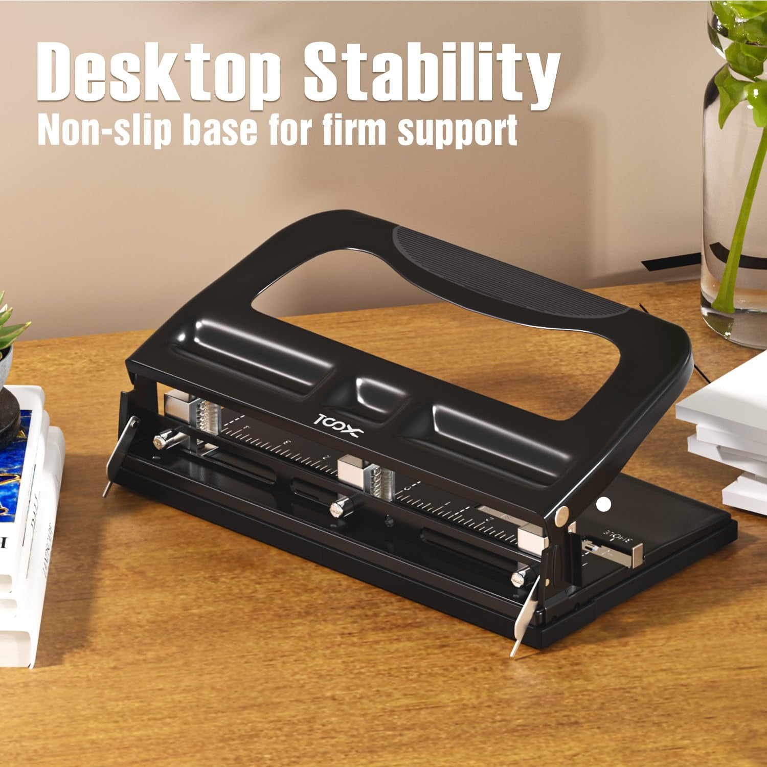 XOOL 3 Hole Punch, Desktop Hole Puncher 2-3 Holes Adjustable 40 Sheet Punch Capacity Metal Heavy Duty Paper Punch Black