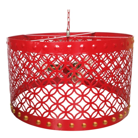Benjara Beautiful Circular Cutout Metal Chandelier, Red