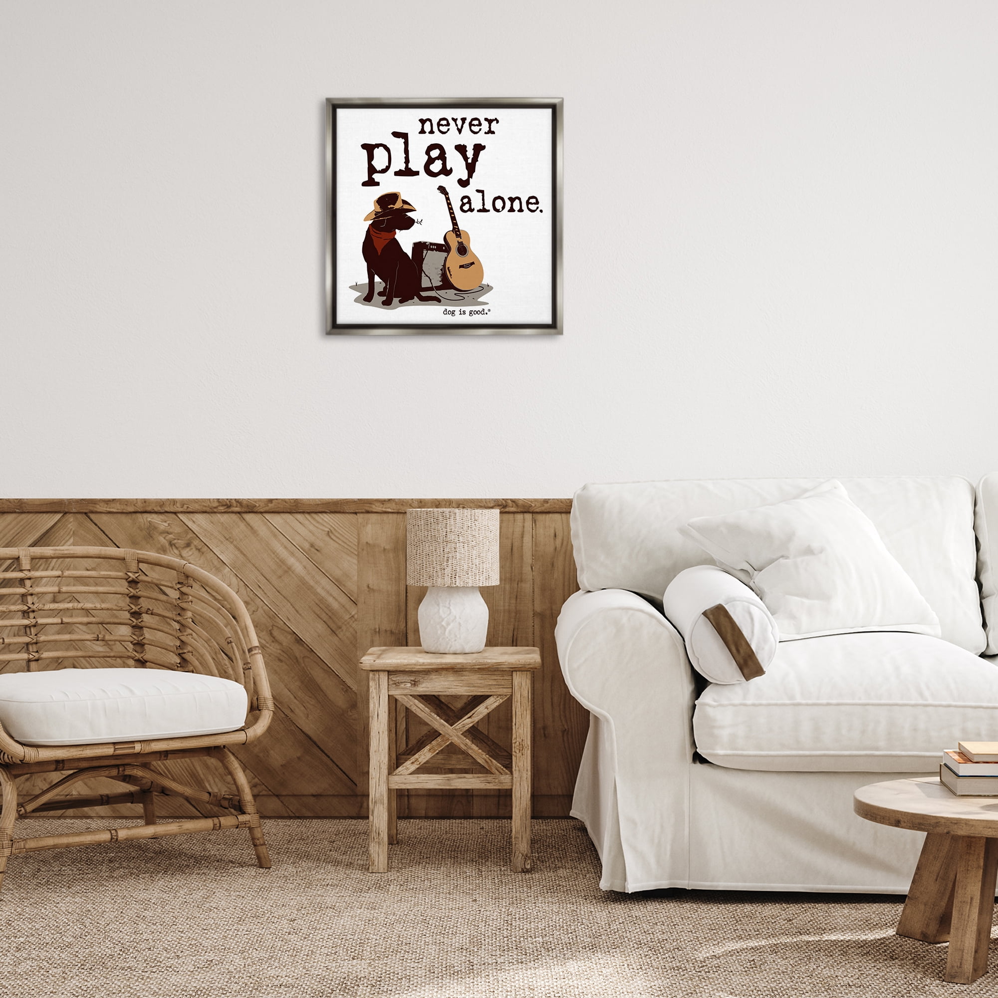 Stupell Industries Never Play Music Alone Animals Painting Gray Floater Framed Canvas Art Print Wall Art, 25 x 25
