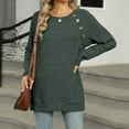 thumbnail image 7 of ATOYSOY Casual Ribbed Loose Knitted Shirts for Women Long Sleeve Sweatshirts Round Neck Button Pullovers Outwear Fall Solid Color Tops Side Split Trendy Green L, 7 of 7