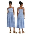 thumbnail image 2 of Michellecmm  Women's Long Dress Square Neck Shirred Tiered Spaghetti Strap Dress, 2 of 9